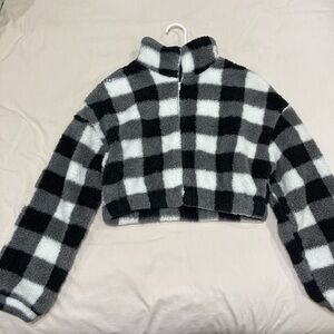 Cropped Plaid Teddy Sweatshirt